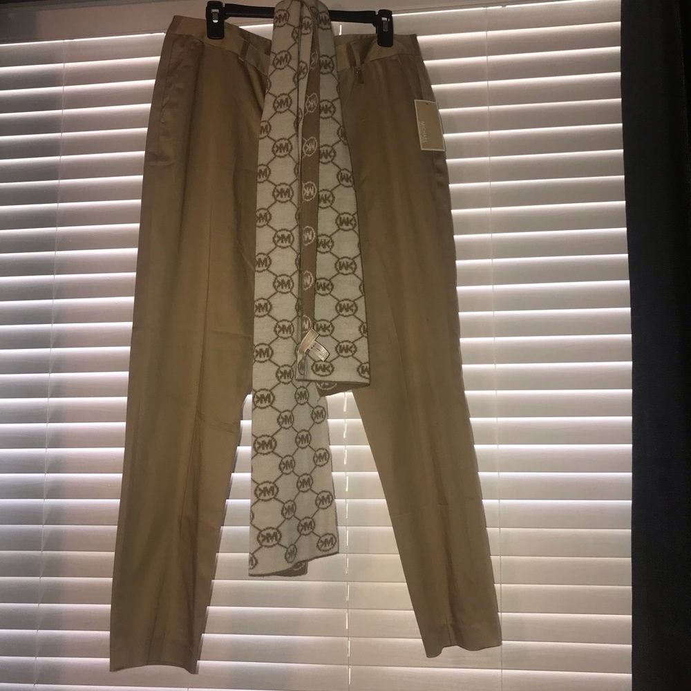 Khaki pants and matching scarf